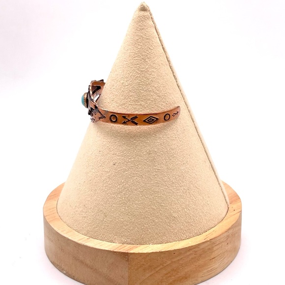 Genuine Solid Copper and Turquoise Navajo Thunderbird Cuff Bracelet Small Size - Picture 9 of 14